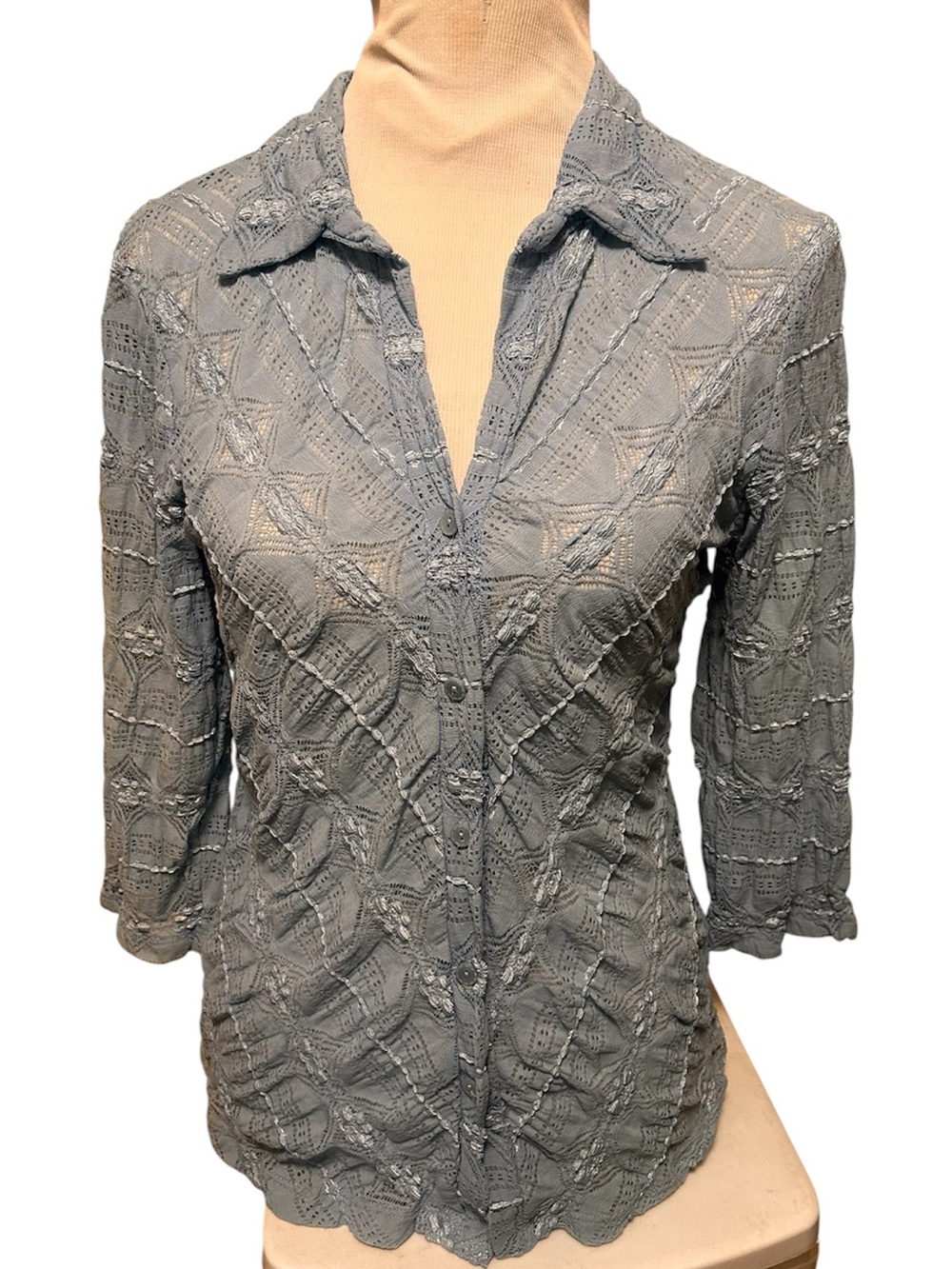 NWT Studio 1940 Lace Blue Collared Button Down Collared Blouse Y2K Boho Medium